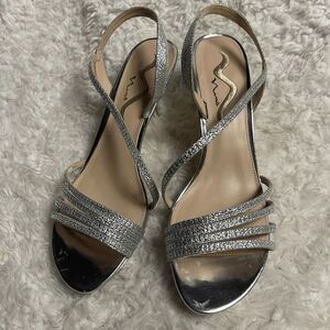 Nina Silver glitter Strappy Sandals sling back kitten heels sandals SZ11M